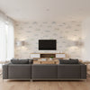 Traffic Jam Kids/Nursery Illustration - Blue and Green | Architectural Wallcoverings - Living Room Visualization (AI-generated, may not be to scale. Verify pattern scale with product specifications.)