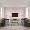 Dressed Up Drape Kids/Nursery Illustration - Blush and Teal | Architectural Wallcoverings - Living Room Visualization (AI-generated, may not be to scale. Verify pattern scale with product specifications.)