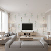 Tiny Dancers Kids/Nursery Illustration - Teal and White | Architectural Wallcoverings - Living Room Visualization (AI-generated, may not be to scale. Verify pattern scale with product specifications.)
