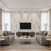 Tiny Dancers Kids/Nursery Illustration - Lilac and White | Architectural Wallcoverings - Living Room Visualization (AI-generated, may not be to scale. Verify pattern scale with product specifications.)