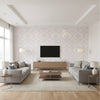 Glitter Damask Kids/Nursery Damask - Lilac and White | Architectural Wallcoverings - Living Room Visualization (AI-generated, may not be to scale. Verify pattern scale with product specifications.)