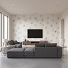 Furry Friends Kids/Nursery Animal Print - Blue, Gray, and Purple | Architectural Wallcoverings - Living Room Visualization (AI-generated, may not be to scale. Verify pattern scale with product specifications.)