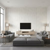 Tree Top Kids/Nursery Botanical - Gray, Mint, and Bubblegum | Architectural Wallcoverings - Living Room Visualization (AI-generated, may not be to scale. Verify pattern scale with product specifications.)