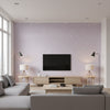 Follow the Leader Kids/Nursery Abstract - Lilac and White Animal | Architectural Wallcoverings - Living Room Visualization (AI-generated, may not be to scale. Verify pattern scale with product specifications.)
