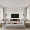 Little Posy Kids/Nursery Floral - Gray and Bubblegum | Architectural Wallcoverings - Living Room Visualization (AI-generated, may not be to scale. Verify pattern scale with product specifications.)