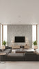 Scroll Transitional Scroll - Silver, Gray, and Ivory | Architectural Wallcoverings - Living Room Visualization (AI-generated, may not be to scale. Verify pattern scale with product specifications.)