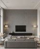 Skin Transitional Animal Print - Silver and Charcoal | Architectural Wallcoverings - Living Room Visualization (AI-generated, may not be to scale. Verify pattern scale with product specifications.)