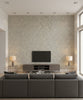 Skin Transitional Animal Print - Silver and Gray | Architectural Wallcoverings - Living Room Visualization (AI-generated, may not be to scale. Verify pattern scale with product specifications.)