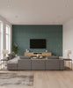 Beads Transitional Geometric - Ocean Blue, Silver, and Glitter | Architectural Wallcoverings - Living Room Visualization (AI-generated, may not be to scale. Verify pattern scale with product specifications.)