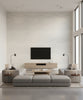 Beads Transitional Geometric - Cream, Silver, and Glitter | Architectural Wallcoverings - Living Room Visualization (AI-generated, may not be to scale. Verify pattern scale with product specifications.)