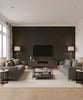 Scroll Trail Transitional Geometric - Mocha and Ebony | Architectural Wallcoverings - Living Room Visualization (AI-generated, may not be to scale. Verify pattern scale with product specifications.)