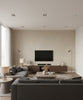 Scroll Trail Transitional Geometric - Taupe and Ivory | Architectural Wallcoverings - Living Room Visualization (AI-generated, may not be to scale. Verify pattern scale with product specifications.)