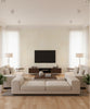 Lace Medallion Transitional Geometric - Pearl and Off-White | Architectural Wallcoverings - Living Room Visualization (AI-generated, may not be to scale. Verify pattern scale with product specifications.)