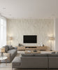 ZigZag Wash Transitional Abstract - Ivory and Cream | Architectural Wallcoverings - Living Room Visualization (AI-generated, may not be to scale. Verify pattern scale with product specifications.)