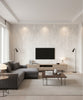 ZigZag Wash Transitional Abstract - Pearl and Ivory | Architectural Wallcoverings - Living Room Visualization (AI-generated, may not be to scale. Verify pattern scale with product specifications.)