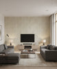 Fleur de Lis Transitional Fleur De Lis - Silver and Beige | Architectural Wallcoverings - Living Room Visualization (AI-generated, may not be to scale. Verify pattern scale with product specifications.)