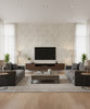 Fleur de Lis Transitional Fleur De Lis - Silver and Pearl | Architectural Wallcoverings - Living Room Visualization (AI-generated, may not be to scale. Verify pattern scale with product specifications.)