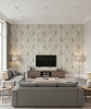Fleur de Lis Transitional Fleur De Lis - Beige and Cream | Architectural Wallcoverings - Living Room Visualization (AI-generated, may not be to scale. Verify pattern scale with product specifications.)