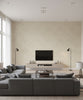 Trellis Transitional Geometric - Beige, Ivory, and Glitter | Architectural Wallcoverings - Living Room Visualization (AI-generated, may not be to scale. Verify pattern scale with product specifications.)