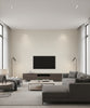 Elegant Burlap Transitional Linen - Beige and Ivory | Architectural Wallcoverings - Living Room Visualization (AI-generated, may not be to scale. Verify pattern scale with product specifications.)