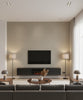 Elegant Burlap Transitional Linen - Beige and Silver | Architectural Wallcoverings - Living Room Visualization (AI-generated, may not be to scale. Verify pattern scale with product specifications.)