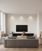 Elegant Burlap Transitional Linen - Silver and Beige | Architectural Wallcoverings - Living Room Visualization (AI-generated, may not be to scale. Verify pattern scale with product specifications.)