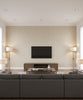 Geo Lattice Transitional Geometric - Beige and Ivory | Architectural Wallcoverings - Living Room Visualization (AI-generated, may not be to scale. Verify pattern scale with product specifications.)