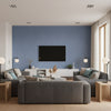 Indie Linen Embossed Vinyl Bohemian Embossed Vinyl - Hale Blue | Architectural Wallcoverings - Living Room Visualization (AI-generated, may not be to scale. Verify pattern scale with product specifications.)