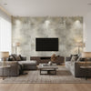 Pastel Wash Contemporary Abstract - Greige & Gold | Architectural Wallcoverings - Living Room Visualization (AI-generated, may not be to scale. Verify pattern scale with product specifications.)