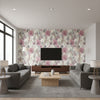 Watercolor Floral Contemporary Floral - Pearl, Blush, & Gray | Architectural Wallcoverings - Living Room Visualization (AI-generated, may not be to scale. Verify pattern scale with product specifications.)