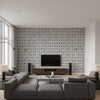 Shibori Geo Contemporary Geometric - Metallic Silver & Charcoal | Architectural Wallcoverings - Living Room Visualization (AI-generated, may not be to scale. Verify pattern scale with product specifications.)