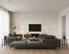 Bleached Wave Contemporary Abstract - Metallic Champagne & Bisque | Architectural Wallcoverings - Living Room Visualization (AI-generated, may not be to scale. Verify pattern scale with product specifications.)