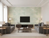 Bleached Wave Contemporary Abstract - Metallic Pearl & Aloe Green | Architectural Wallcoverings - Living Room Visualization (AI-generated, may not be to scale. Verify pattern scale with product specifications.)