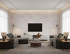 Bleached Wave Contemporary Abstract - Metallic Pearl & Gray | Architectural Wallcoverings - Living Room Visualization (AI-generated, may not be to scale. Verify pattern scale with product specifications.)