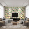 Abstract Floral Contemporary Floral - Hot Pink, Lime Green, & Off-White | Architectural Wallcoverings - Living Room Visualization (AI-generated, may not be to scale. Verify pattern scale with product specifications.)