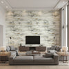 Spatula Stripes Contemporary Stripe - Gold, Gray, & Off-White | Architectural Wallcoverings - Living Room Visualization (AI-generated, may not be to scale. Verify pattern scale with product specifications.)