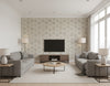 Shibori Blossoms Contemporary Floral - Metallic Champagne & Gray | Architectural Wallcoverings - Living Room Visualization (AI-generated, may not be to scale. Verify pattern scale with product specifications.)