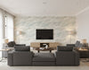 Cloudy Diagonal Faux Contemporary Abstract - Greige, Taupe, & Ivory | Architectural Wallcoverings - Living Room Visualization (AI-generated, may not be to scale. Verify pattern scale with product specifications.)