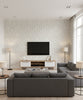 Paisley Damask Contemporary Damask - Light Grey | Architectural Wallcoverings - Living Room Visualization (AI-generated, may not be to scale. Verify pattern scale with product specifications.)