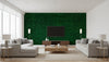 Orkanen Contemporary Illustration - Green and Midnight Blue | Architectural Wallcoverings - Living Room Visualization (AI-generated, may not be to scale. Verify pattern scale with product specifications.)
