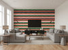 Räsymatto Contemporary Illustration - Scarlet, Bubblegum, and Ebony | Architectural Wallcoverings - Living Room Visualization (AI-generated, may not be to scale. Verify pattern scale with product specifications.)