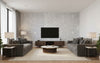 Yön Varjo Contemporary Illustration - Gray and Off-White | Architectural Wallcoverings - Living Room Visualization (AI-generated, may not be to scale. Verify pattern scale with product specifications.)
