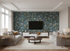 Pieni Tiara Contemporary Illustration - Sea Green and Dandelion | Architectural Wallcoverings - Living Room Visualization (AI-generated, may not be to scale. Verify pattern scale with product specifications.)