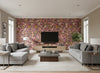 Pieni Tiara Contemporary Illustration - Salmon and Plum | Architectural Wallcoverings - Living Room Visualization (AI-generated, may not be to scale. Verify pattern scale with product specifications.)
