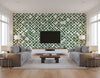 Spalje Contemporary Illustration - Emerald and Eggshell | Architectural Wallcoverings - Living Room Visualization (AI-generated, may not be to scale. Verify pattern scale with product specifications.)