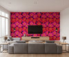 Unikko Contemporary Illustration - Fuchsia and Plum | Architectural Wallcoverings - Living Room Visualization (AI-generated, may not be to scale. Verify pattern scale with product specifications.)