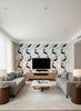 Ystävät Contemporary Illustration - Gray and Eggshell | Architectural Wallcoverings - Living Room Visualization (AI-generated, may not be to scale. Verify pattern scale with product specifications.)