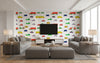 Boboo Contemporary Illustration - Dandelion and Green | Architectural Wallcoverings - Living Room Visualization (AI-generated, may not be to scale. Verify pattern scale with product specifications.)