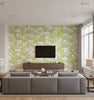 Iltavilli Contemporary Illustration - Lime Green and Cream | Architectural Wallcoverings - Living Room Visualization (AI-generated, may not be to scale. Verify pattern scale with product specifications.)