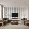 Agave Stripe Navy | Thibaut Wallcoverings - Living Room Visualization (AI-generated, may not be to scale. Verify pattern scale with product specifications.)